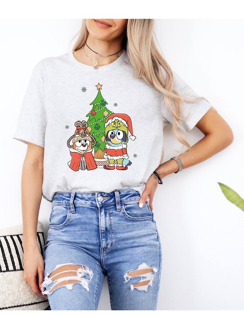 Grinchmas Holiday Tshirt, Bluey and Bingo Grinch Tee, Holiday Cheer Shirt, Grinch Christmas Tshirt, Festive Holiday Tee, Demure Xmas Tee