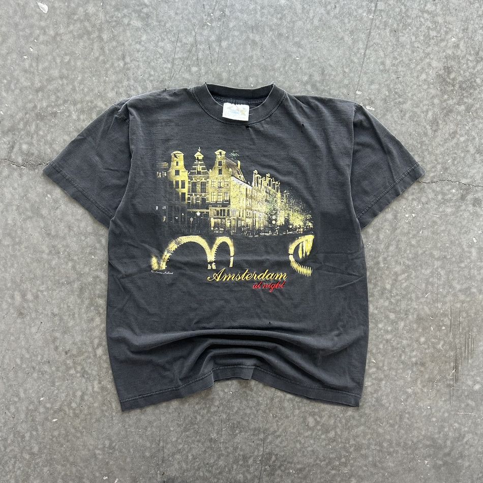 Vintage 90s Perfectly Faded Black Boxy Amsterdam Skate Tshirt, Shirt Outfit, Gift For Men, Gift For Women