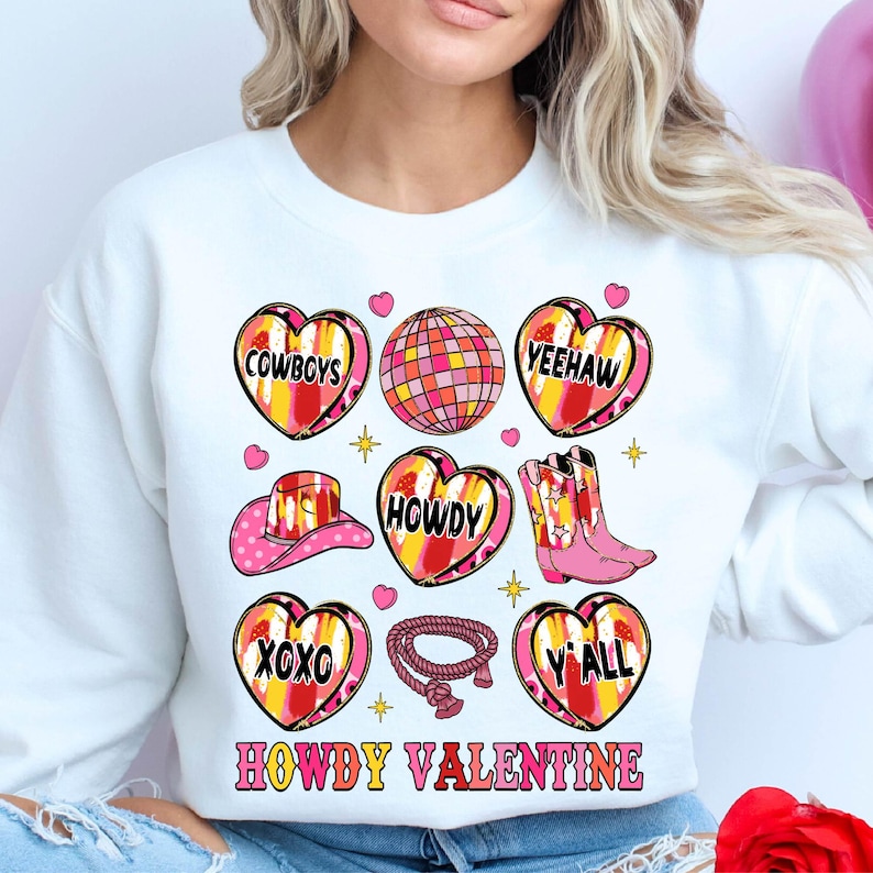 Howdy Valentine Shirt, Western Valentines Sweatshirt, Cowgirl Valentines Tee, Valentines Day Shirt, Retro Valentines shirt, Disco Ball Cupid