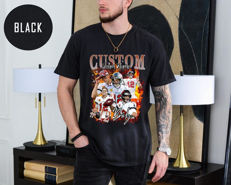 Custom Sport Football Shirt, Vintage 90's Tee Shirt, Bootleg Picture T-shirt, Personalized with Your Photo Tee, Sport Lover Bootleg Shirt
