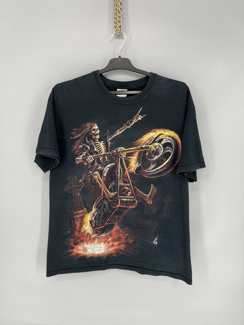 Y2k Adult Punk Gothic Biker Moto Skull Flame Japanese Tshirt, Shirt Outfit, Gift For Men, Gift For Women