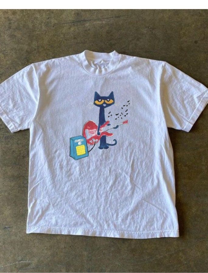 pete the cat playing guitar graphic oversized tee For Men And Women
