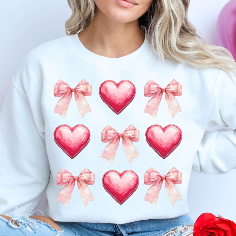 Valentine Coquette Bow Shirt, Valentine Coquette Shirt, Valentine Heart Shirt Gift for Mom, Girlfriend Shirt Valentines Day Shirt Pink Heart For Men And Women