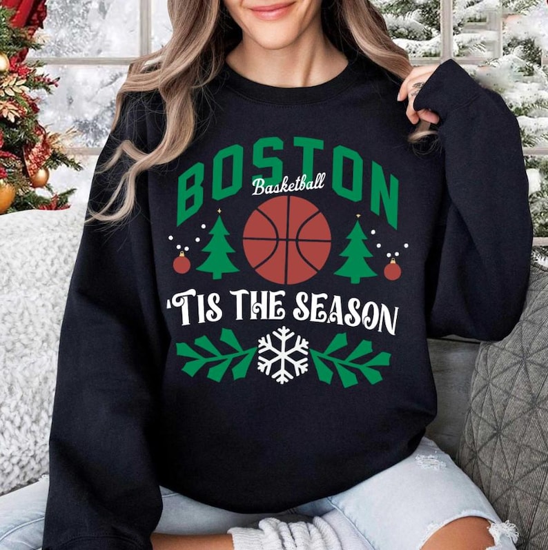 Boston Basketball Tis The Season Vintage Sweatshirt, Boston Basketball Team Unisex Hoodie, Basketball Retro 90s Shirt, Christmas Gifts