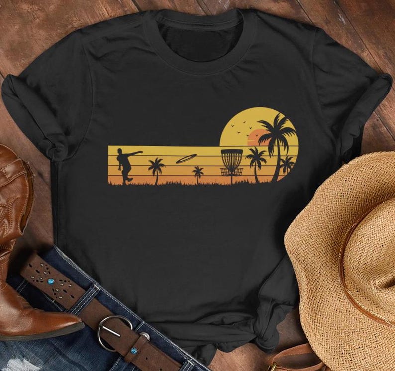 Disc Golfer Shirt, Disc Golfing Player Sunset Palm Trees Disc Golf Sports Lovers Women Men Vintage ShirtDisc Golfer Shirt, Disc Golfing Player Sunset Palm Trees Disc Golf Sports Lovers Women Men Vintage Shirt