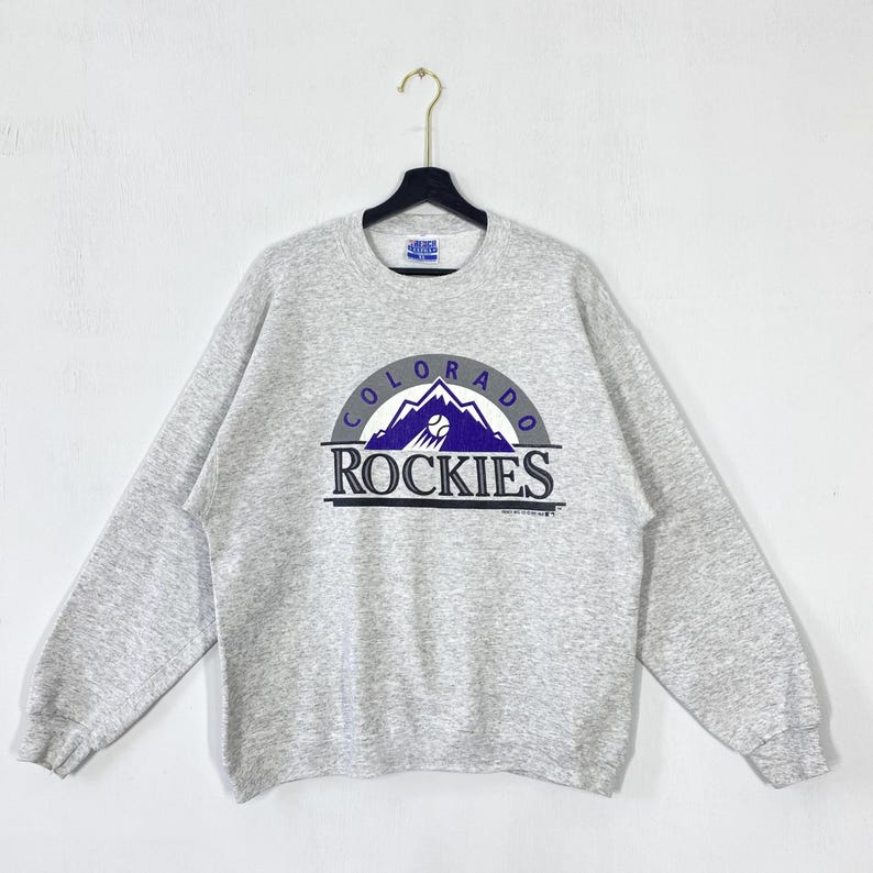 Vintage 90s Colorado Rockies Sweatshirt Rockies Crewneck Rockies Sweater Pullover Sportswear MLB Colorado Rockies Print Logo Grey Medium For Men And Women