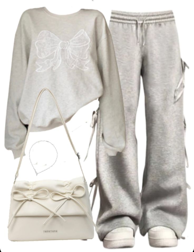 Pullover Sweatshirt + Bow Tie Sweatpants + Leather Shoulder Bag For Men And Women