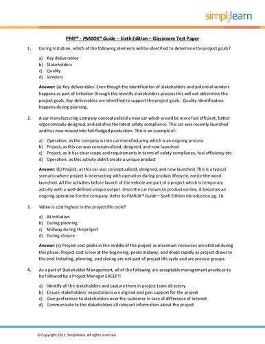 Pmp Pmbok Guide Sixth Classroom Test Paper Questions And Answersn (PDF Instant Download)