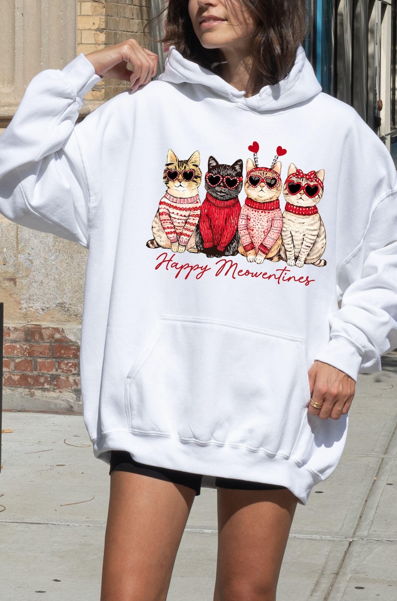 Valentine Cat Hoodie, Valentine Hoodie, Heart Love Cat Valentine Hoodie, Trendy Valentine Hoodie, Cat Lover Hoodie, Gift For Her Hoodie For Men And Women