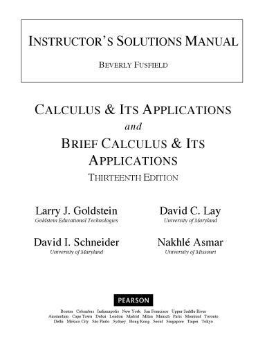 Instructors Solutions Manual To Calculus Its Applications 13Th Edition (PDF Instant Download)