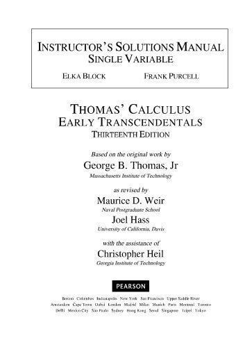 Instructors Solutions Manual To Thomas Calculus Early Transcendentals 13Th Edition (PDF Instant Download)
