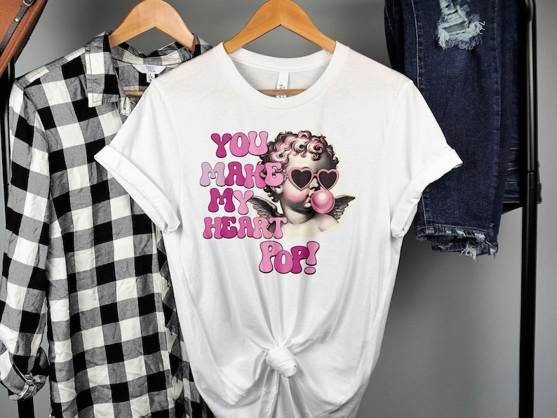 Groovy Bubblegum Cupid Shirt, Valentine's Day Bubblegum Cupid T-shirt, You Make My Heart Pop Saying Tee, Trendy Angel Wearing Sunglasses Tee