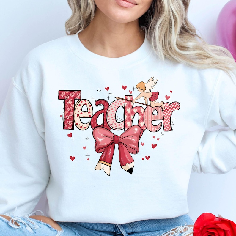 Valentine Teacher Coquette Bow Pencil Shirt, Cupid's Favorite Teacher Shirt, Teacher Valentines Day Gift, Love Teacher Shirt, Teacher Shirt For Men And Women