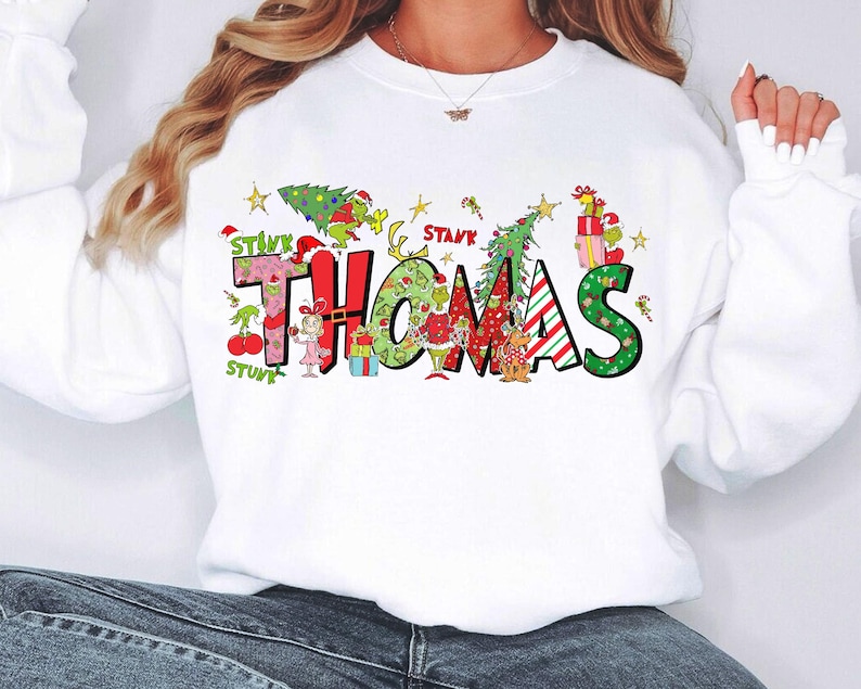 Custom Name Grinch Shirt, Personalized Grinch Christmas Lights Shirt, Merry Grinchmas Christmas Tee, Max Dog Santa Christmas Tree Shirt