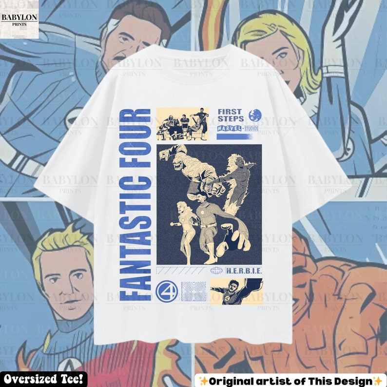 Oversized Fantastic Four T Shirt | Marvel Fantastic Four First Steps Shirt Marvel Shirt Superhero Shirt Reed Richards Johnny Storm Sue Storm For Men And Women
