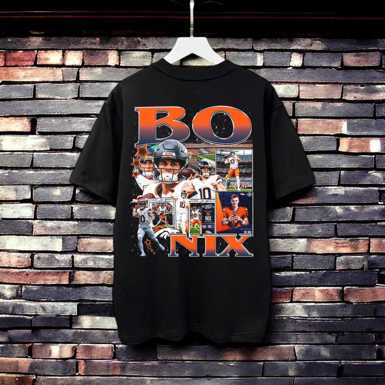 Bo Nix Shirt Graphic Tee Custom Vintage Denver Broncos NFL Football Merch