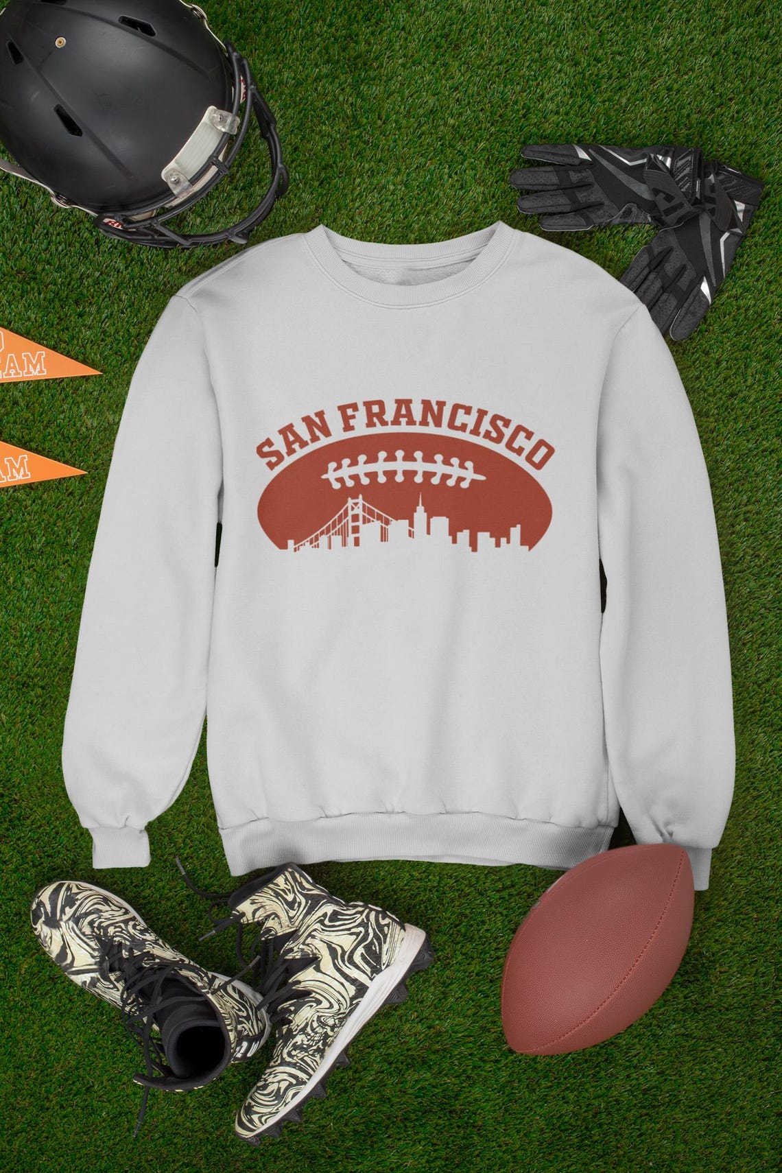 San Francisco Football Vintage Style Sweatshirt, San Francisco Football Crewneck, SF Football Sweatshirt, Unisex Football Gift SF-05 For Men And Women