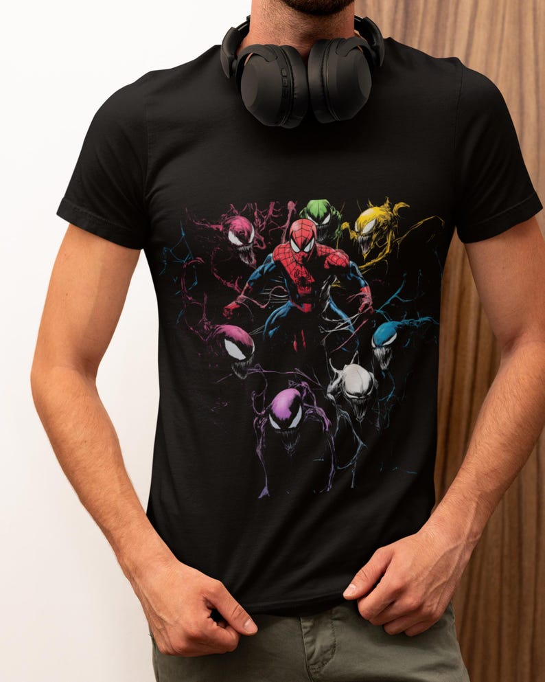 Spider-Man Multiverse T-Shirt, Spiderman Sweatshirt Sweater, Colorful Symbiotes Line Art Comic Style, Spiderman Avengers, V2 Vintage 90s Tee For Men And Women