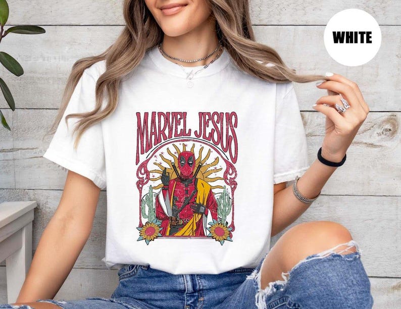 Retro Marvel Jesus Shirt, Sarcastic Avengers And Jesus Shirt, Superhero Shirt, Religious Tee, Funny Deadpool Jesus Shirt, Christian Shirts For Men And Women