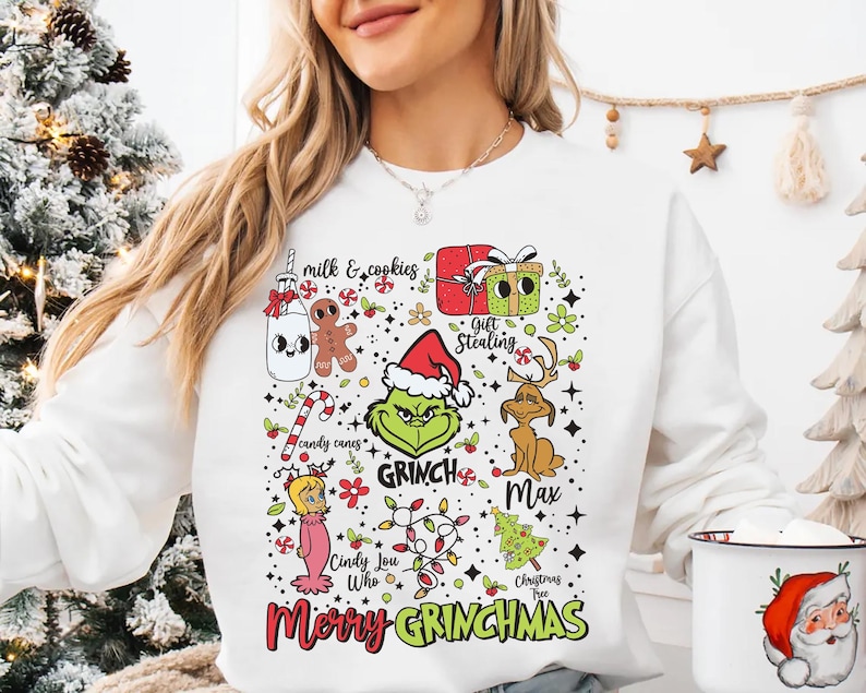 Merry Grinchmas Shirt, Grinch Christmas Tee with Cindy Lou Who, Max, Holiday Gift T-shirt for Grinch Lovers, Grinchmas Christmas Sweatshirt