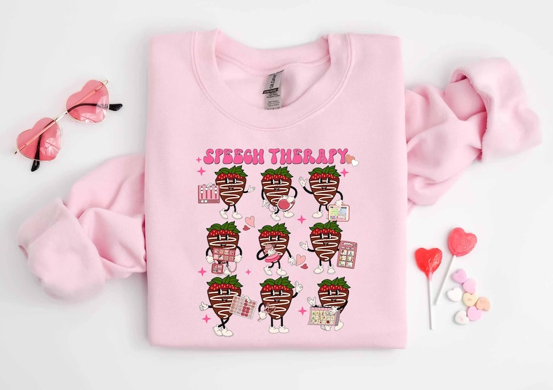 Speech Therapy Valentine Sweatshirt, Speech Therapist Valentine Shirt, SLP Valentines Day Shirt, Strawberry Chocolate Shirt, Gift For SLP For Men And Women