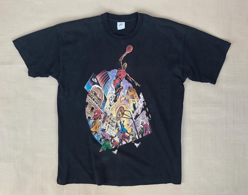 Vintage 90's Nike Michael Jordan Tee Size Xl Playground Black Graphic T Shirt Made in Ireland For Men And Women