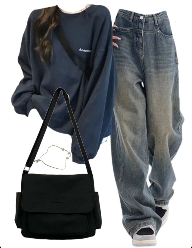 OOTD: Oversized Sweatshirt + High Waist Boyfriend Jeans + Large Canvas Satchel Bag For Men And Women