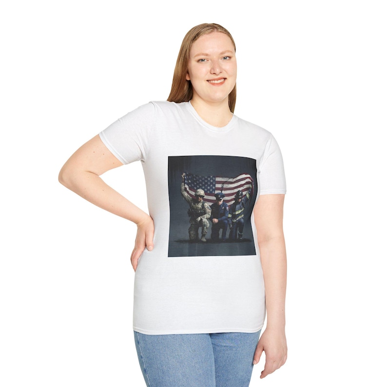 Upheld by Heroes Unisex Softstyle T-Shirt, MAGA, Donald Trump 47th President Crewneck Shirt, 2024, Military, Firefighter, Veteran, Police For Men And Women