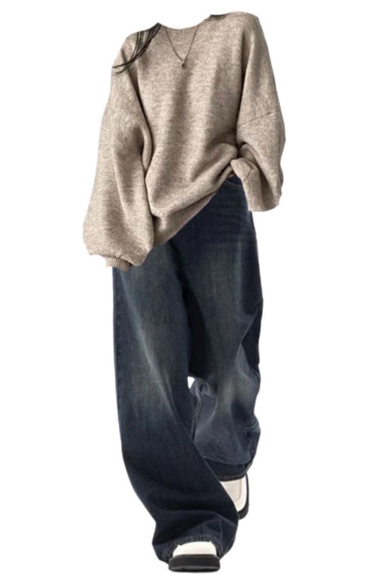 OOTD: Dark Academia Oversized Sweater + Vintage Blue 90s Boyfriend Jeans For Men And Women