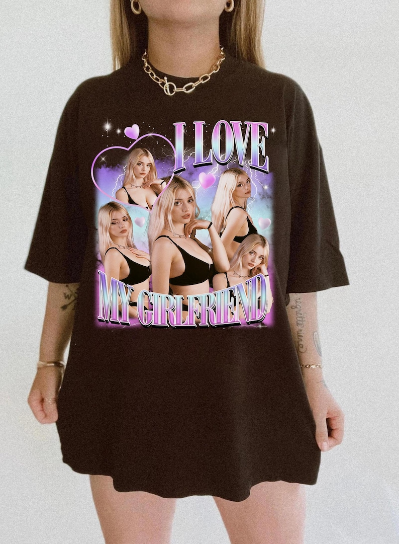I Love My Girlfriend Shirt Custom Photo, Valentine Gift I Love My Girlfriend Custom Picture Girlfriend Bootleg Tee Shirt, 90s Bootleg Shirt