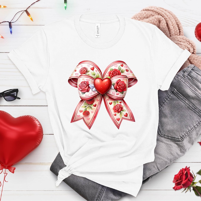Valentine's Day Coquette Bow Shirt, Retro Valentines Day T-shirt, Pink Bow, Valentine's Shirts For Women, Love Shirt, Cute Valentine's Shirt For Men And Women