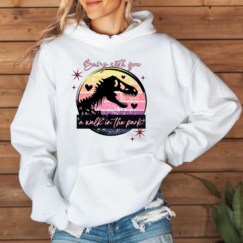 Valentines Hoodie, Dinosaur Hoodie, Walk in the Park Hoodie, Couples Crewneck, Romantic Gift for Her, Love Day Hoodie, Valentine Sweatshirt For Men And Women