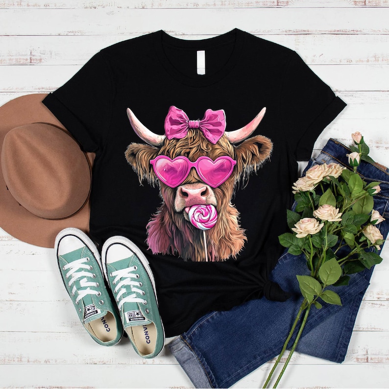 Highland Cow Shirt, Valentine Coquette Shirt, Retro Valentine Shirt, Heifer Valentine Shirt, Valentine Heart Tshirt, Cow Lover Gift T Shirt