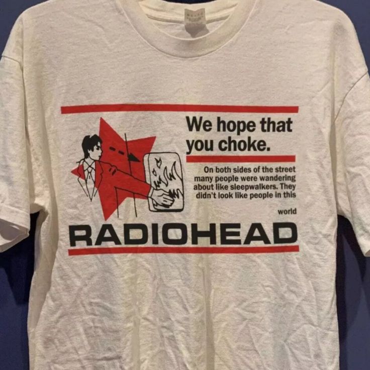 White- Vintage Style Radiohead Shirt, Radiohead White Retro Concert T-shirt