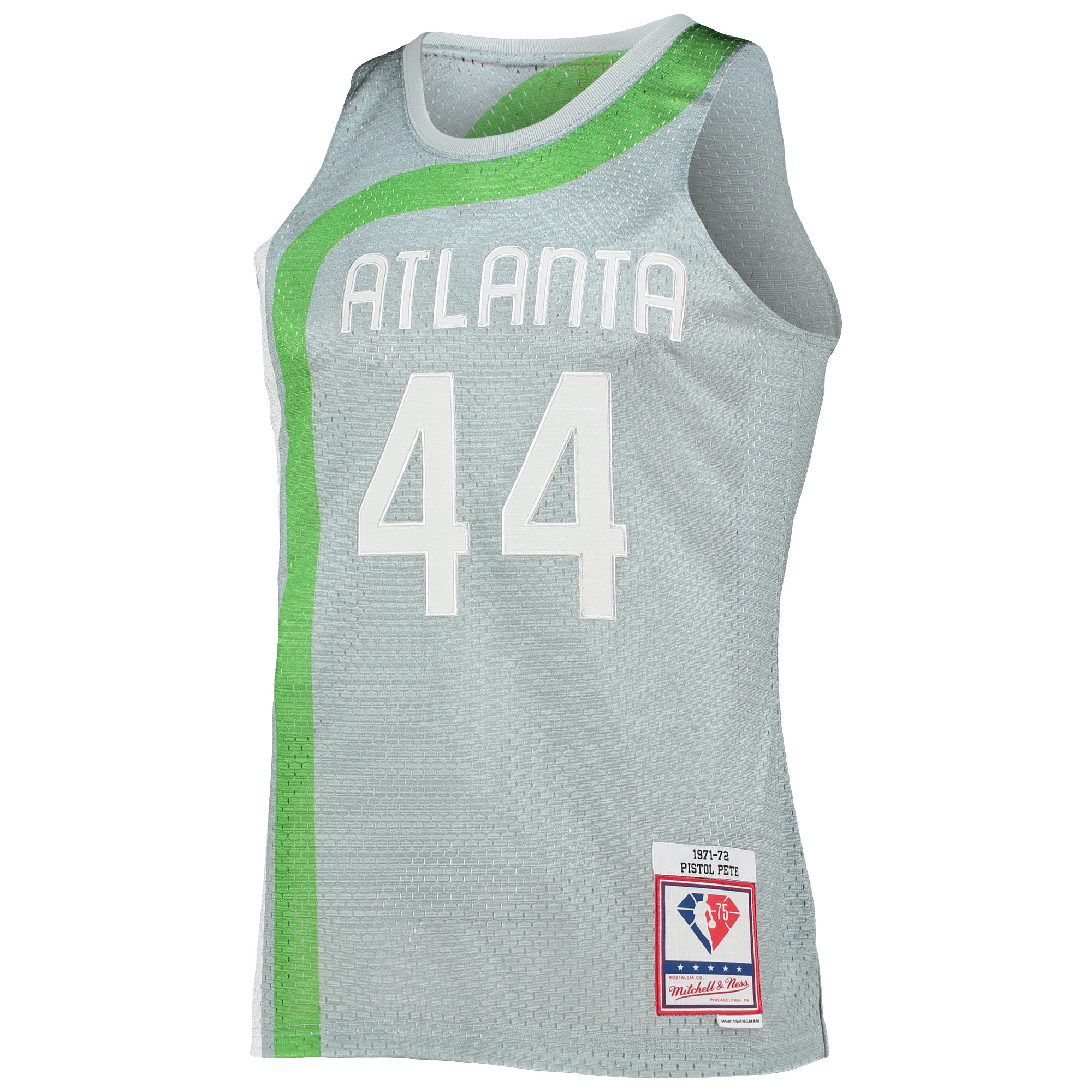Pete Maravich Atlanta Hawks Mitchell & Ness 75th Anniversary 1971/72 Hardwood Classics Swingman Jersey - Silver 2
