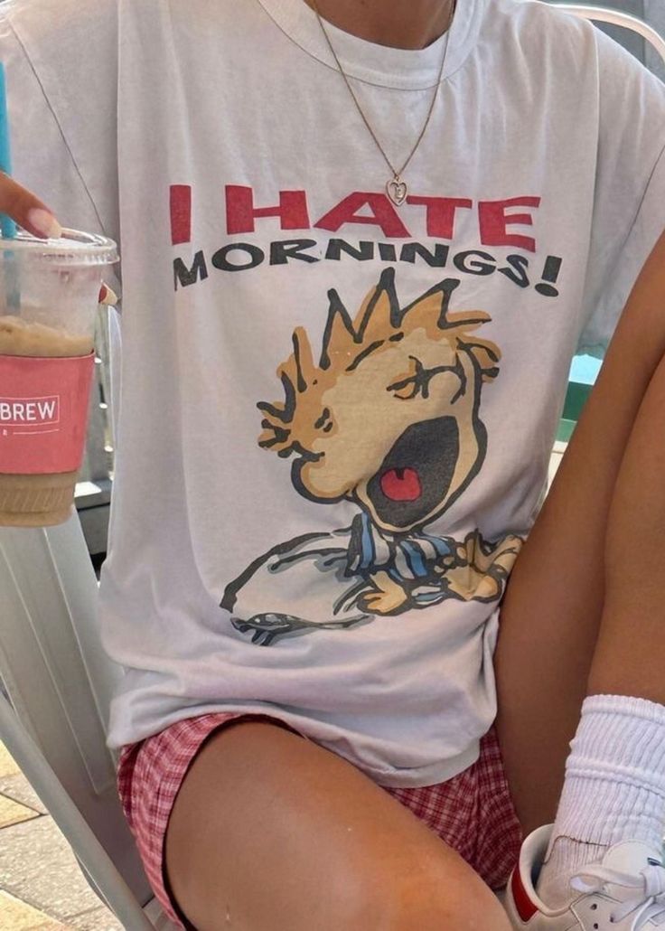 Oversized Vintage I Hate Mornings Tshirt, Retro Cartoon Tshirt, Baggy Fit Graphic Tee, Vintage Tshirt, Trendy Tshirt, Y2K, Vintage 90s Tee, Shirt Outfit Ideas For Men And Women