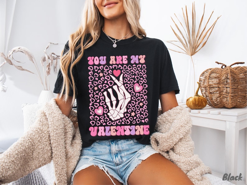 You Are My Valentine Trendy Leopard Skeleton Skull Hand Shirt, Funny Skeleton Valentines Shirt, Cute Valentines Day Shirts for Women Gift For Men And Women