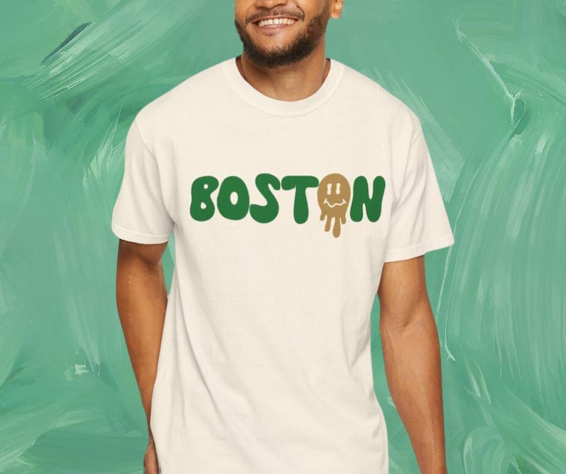 Boston Celtics Inspired T-Shirt | Groovy Font Boston Comfort Colors Tee | Smiley Face Shirt | Celtics Basketball Fan Gift | Vintage Apparel
