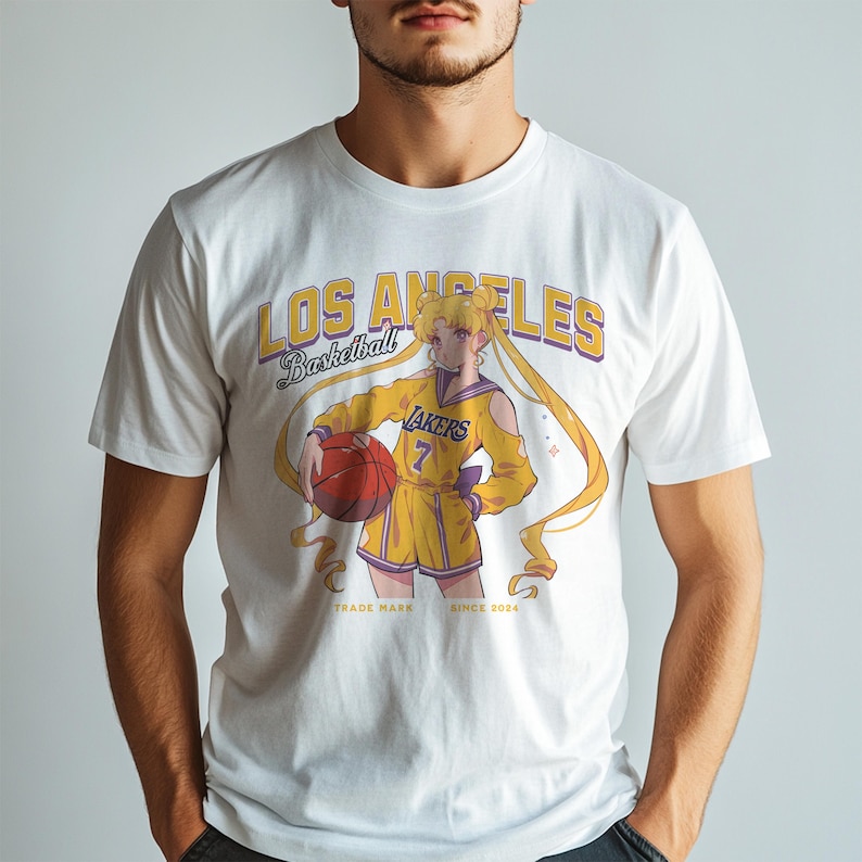 LA Lakers Kobe Sailor Moon Retro Vintage Anime Cartoon Unisex Tee, Basketball Sports Athletic Shirt Gift
