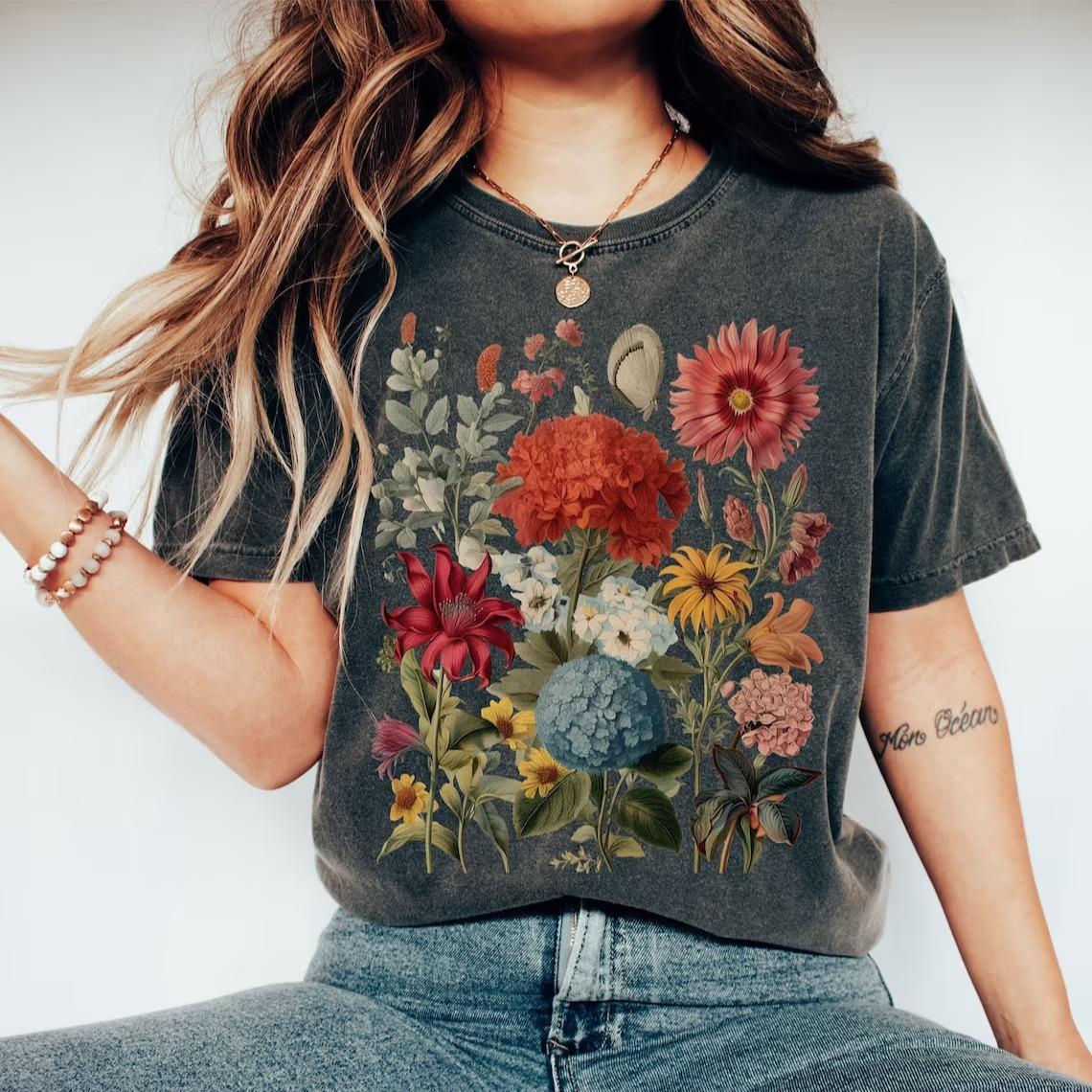 Boho Wildflowers Cottagecore Shirt , Gift For Her ,Whimsigoth | Plant Shirts | Floral Shirt | Gift For Women