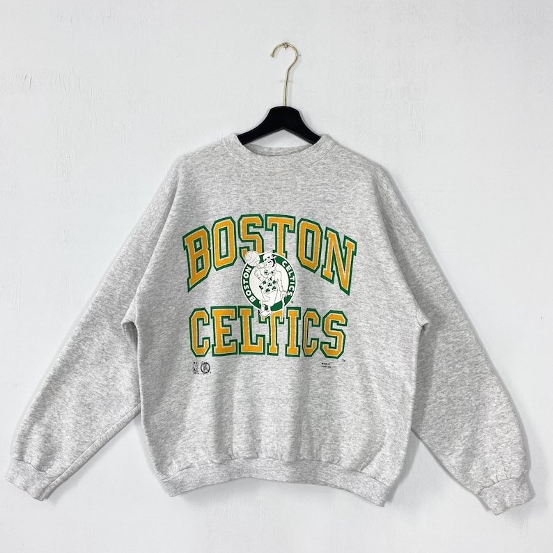 Vintage 90s Boston Celtics Sweatshirt Boston Celtics Crewneck Celtics Sweater Pullover Sportswear NBA Boston Celtics Print Logo Grey Large For Men And Women