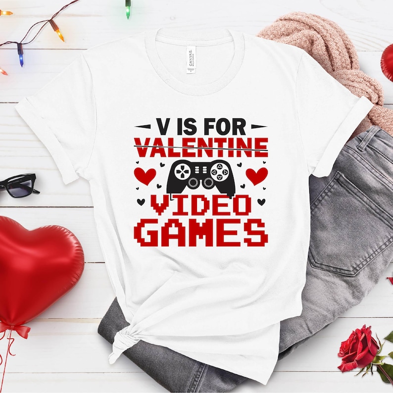 V For Video Gaming Funny Vday Valentine's Day Console Gaming Mens Shirt, Console Gaming Husband Boyfriend Gift Shirt Controller Shirts For Men And Women