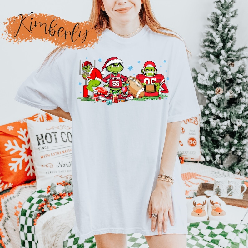 Custom Name Grinchy Football Christmas Shirt, Custom Football Shirt, Christmas Football Shirt, Grinchmas Shirt, Football Mom Shirt,Xmas Gift