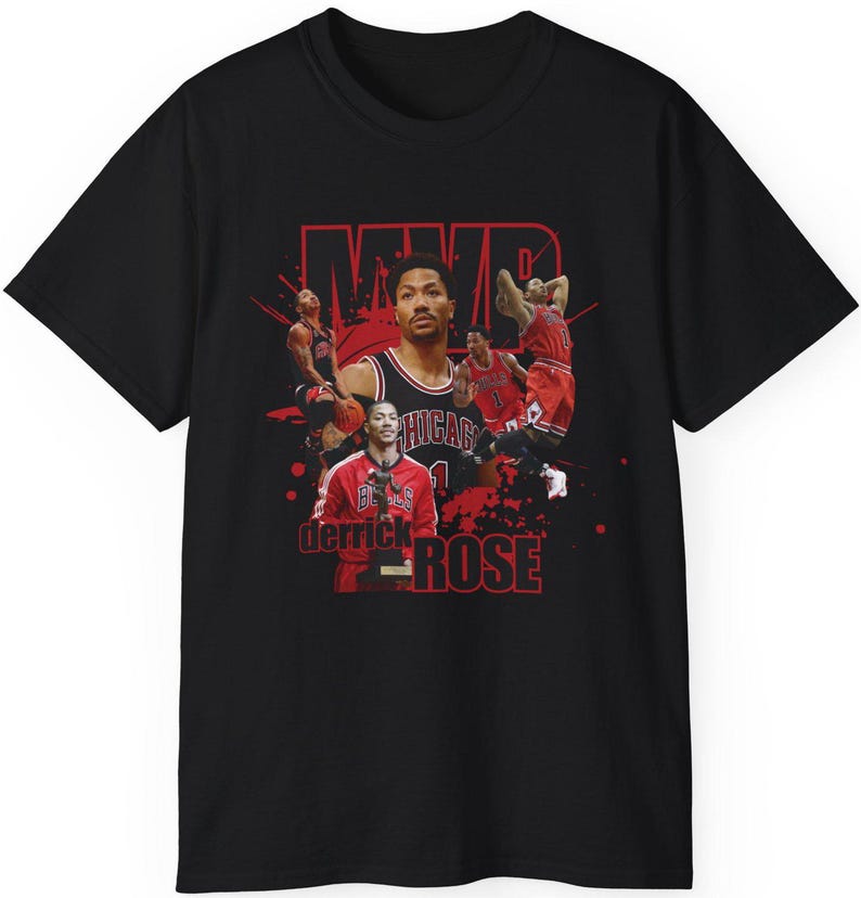Basketball Tee Shirt, D Rose MVP T-shirt, Sports Fan Apparel, Basketball Fan Gift, Derrick Rose Collage Shirt