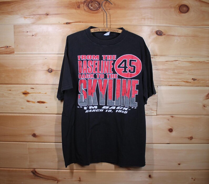 Vintage Michael Jordan From The Baseline Back to the Skyline 45 Black T-Shirt Adult Size Large For Men And Women