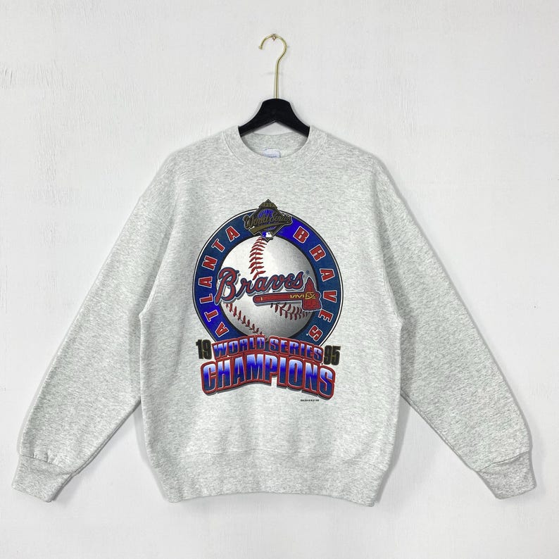 Vintage 90s Atlanta Braves Sweatshirt Atlanta Braves Crewneck Braves Sweater Pullover Sportswear MLB Atlanta Braves Print Logo Grey Medium For Men And Women