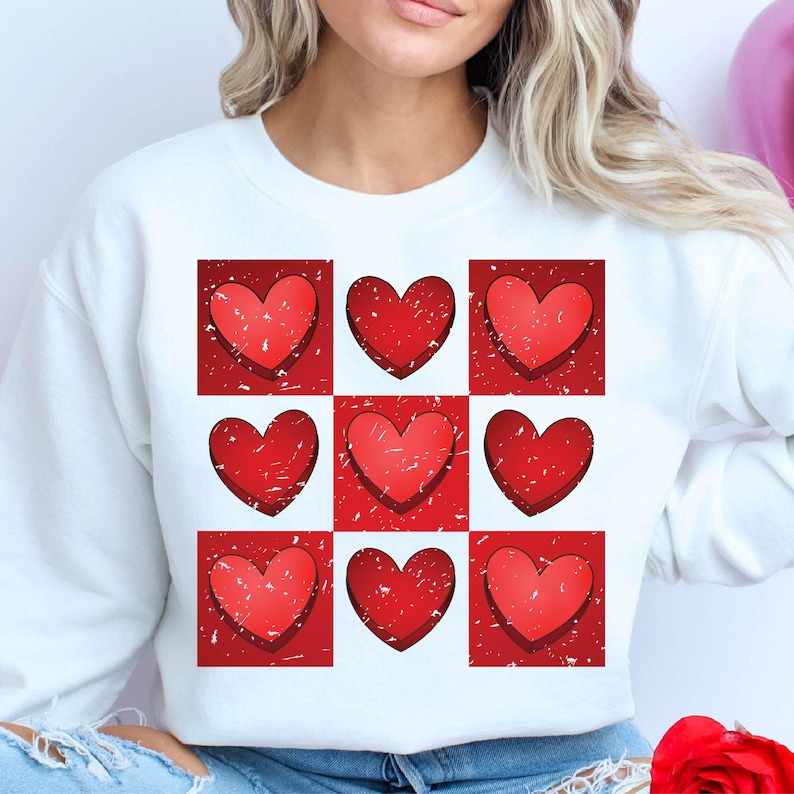 Valentine Checkered Heart Shirt, Retro Valentine Shirt, Boho Heart Tshirt, Women Valentines Day Shirt, Valentines Sweater Heart sweatshirt For Men And Women