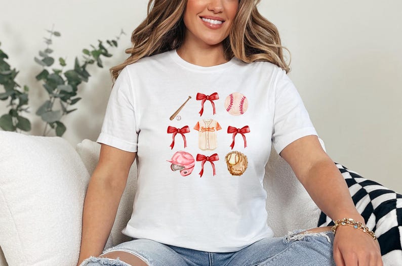 Bow Baseball Shirt, Cute Ribbon Baseball Tees, Gift For Baseball Mom Tee, Baseball Lover Shirt, Game Day Shirt, Sport Tee, Cute Baseball Tee