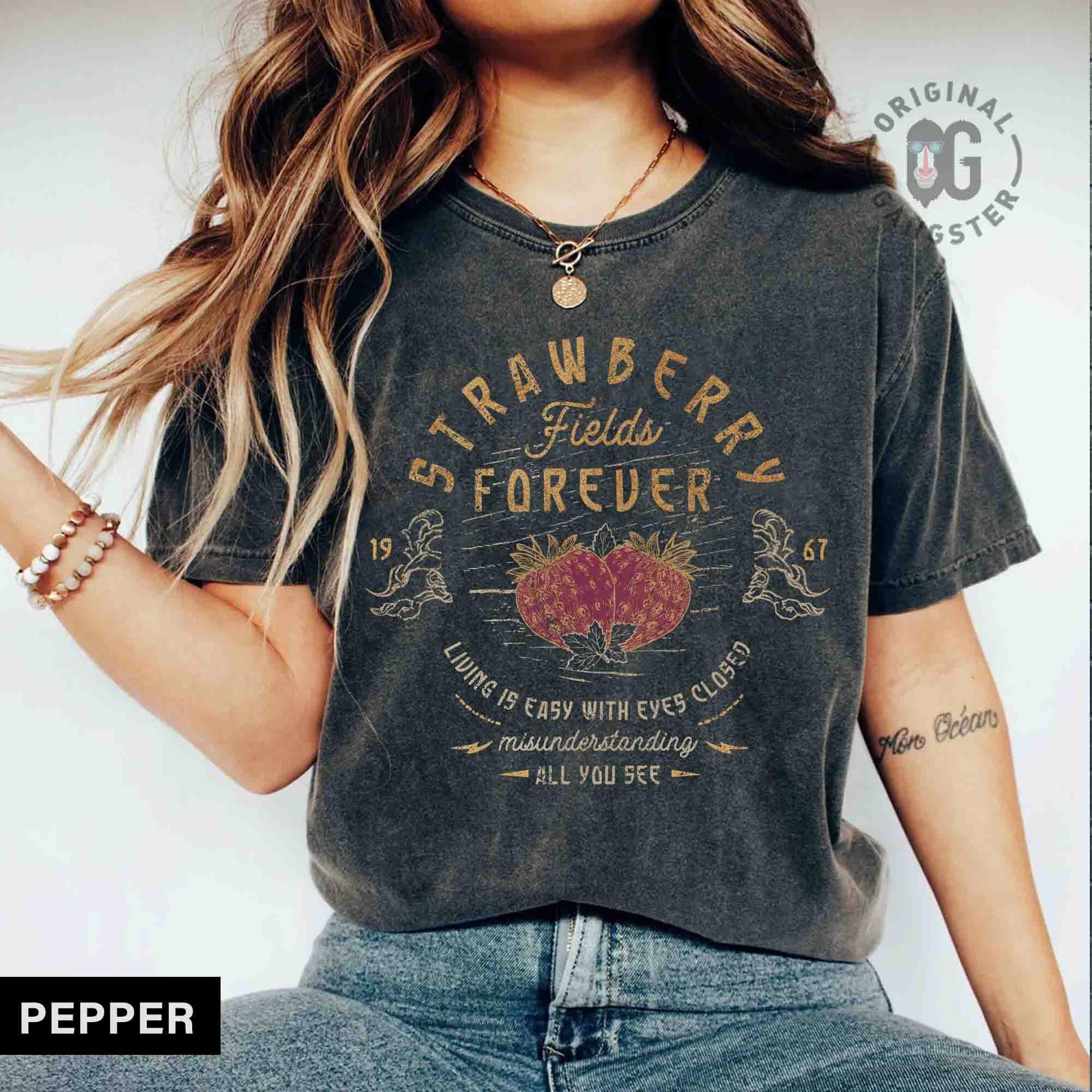 Old School Band Tee, Vintage Retro Band Tee, Beatle Strawberry Fields Rock Band Tee, Oversized Trendy Shirts, Comfort Colors Casual Top
