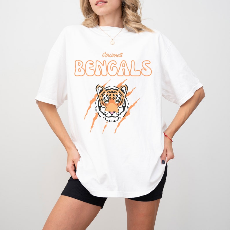 Cincinnati Bengals Tshirt, Cute Bengals Tee, NFL Fan Gift, Trendy Orange Tiger Shirt, Oversized Football Tshirt